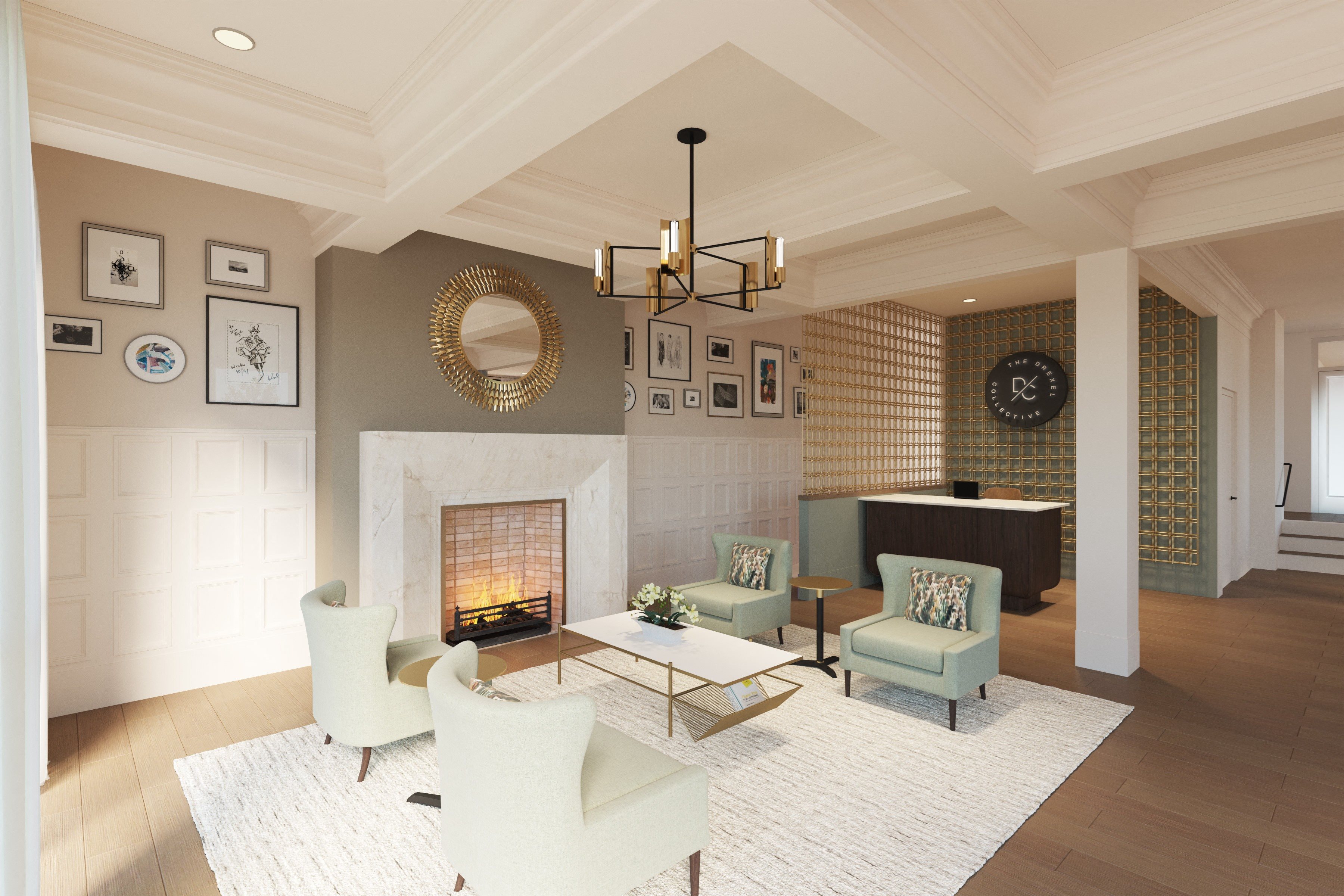 Leasing Lounge with Fireplace